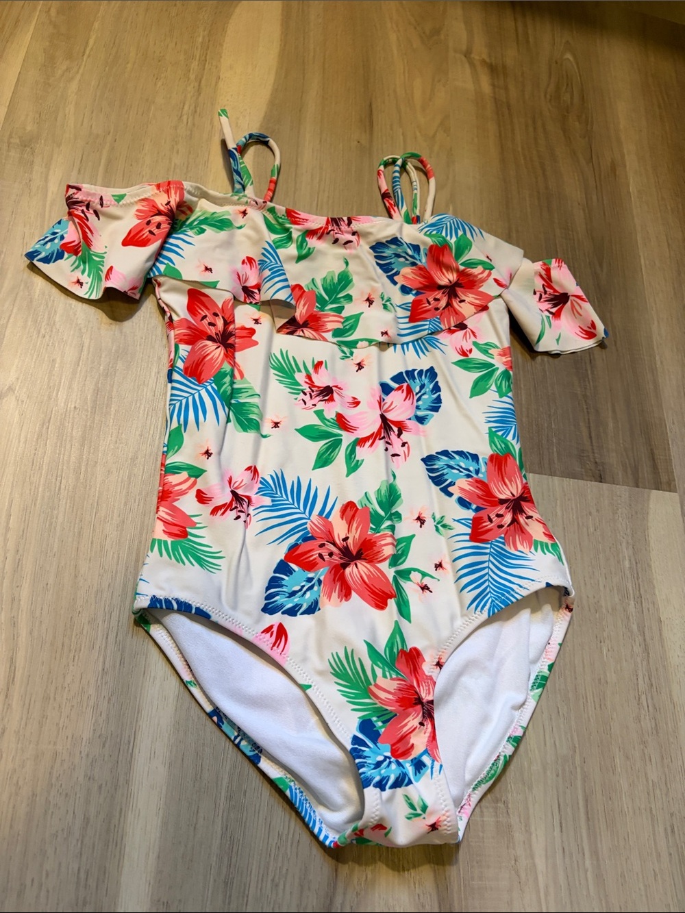 Girls Floral One-Piece Swimsuit - Pink Tropical Print size 7-8